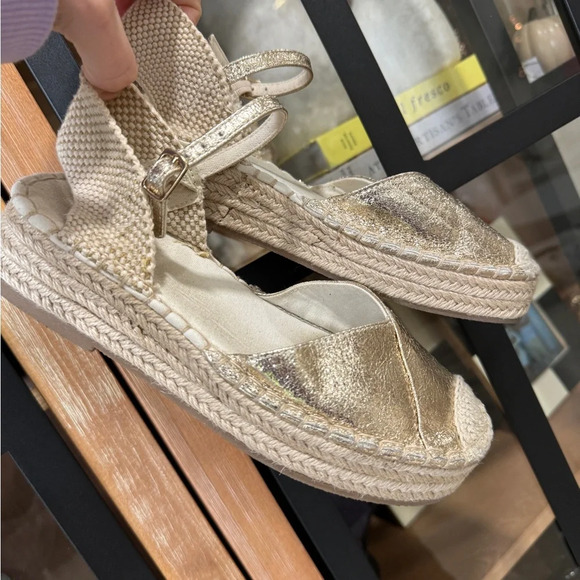 Zara Girls espadrilles sandals metallic crochet jute beige sand round toe boho - Picture 2 of 11